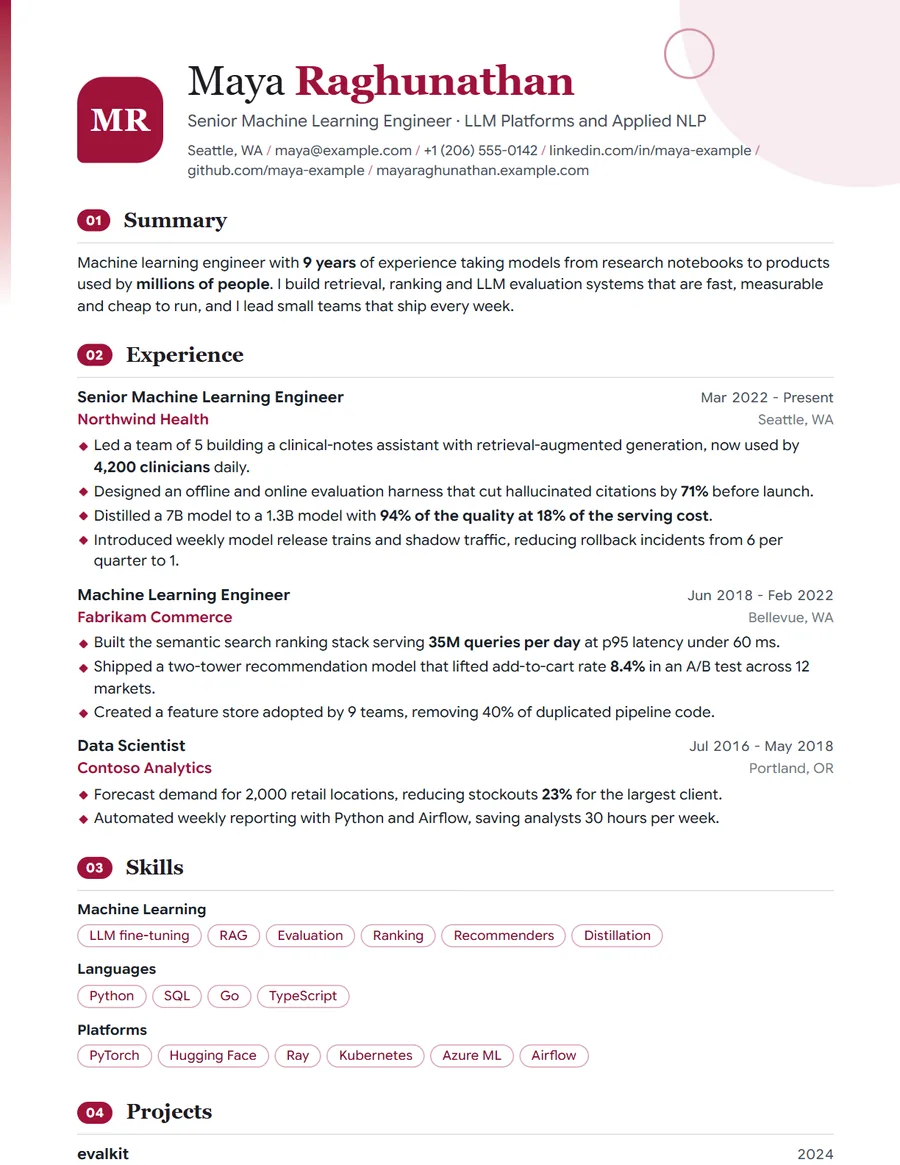 Atelier resume template preview